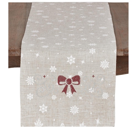 Saro Poly & Linen Blend Bow & Snowflake Runner Table, Natural 7353.N1670B